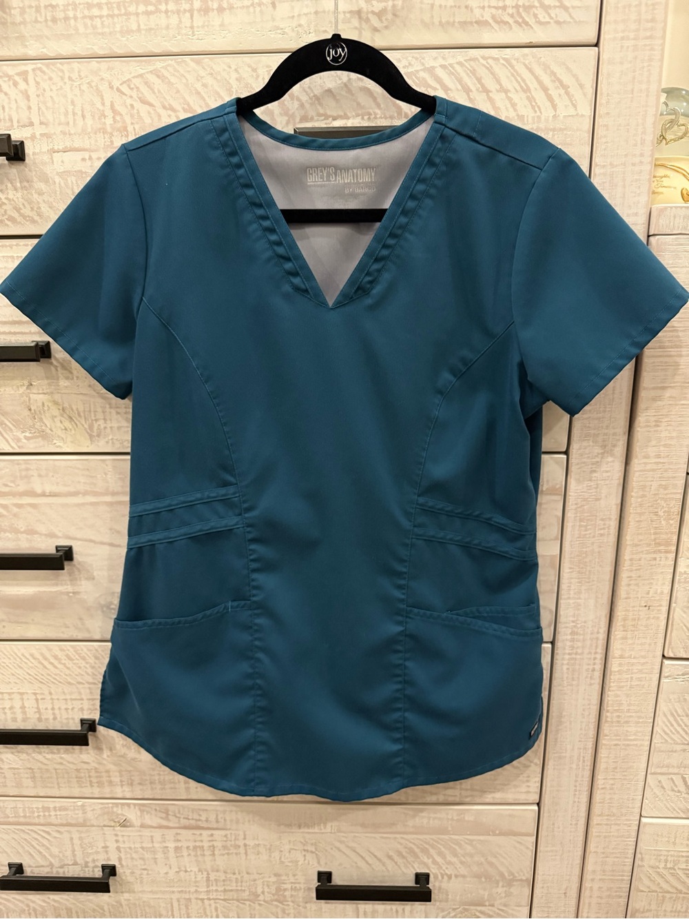 Grey's Anatomy Women's Caribbean Blue V-Neck Scrub Top, Medium